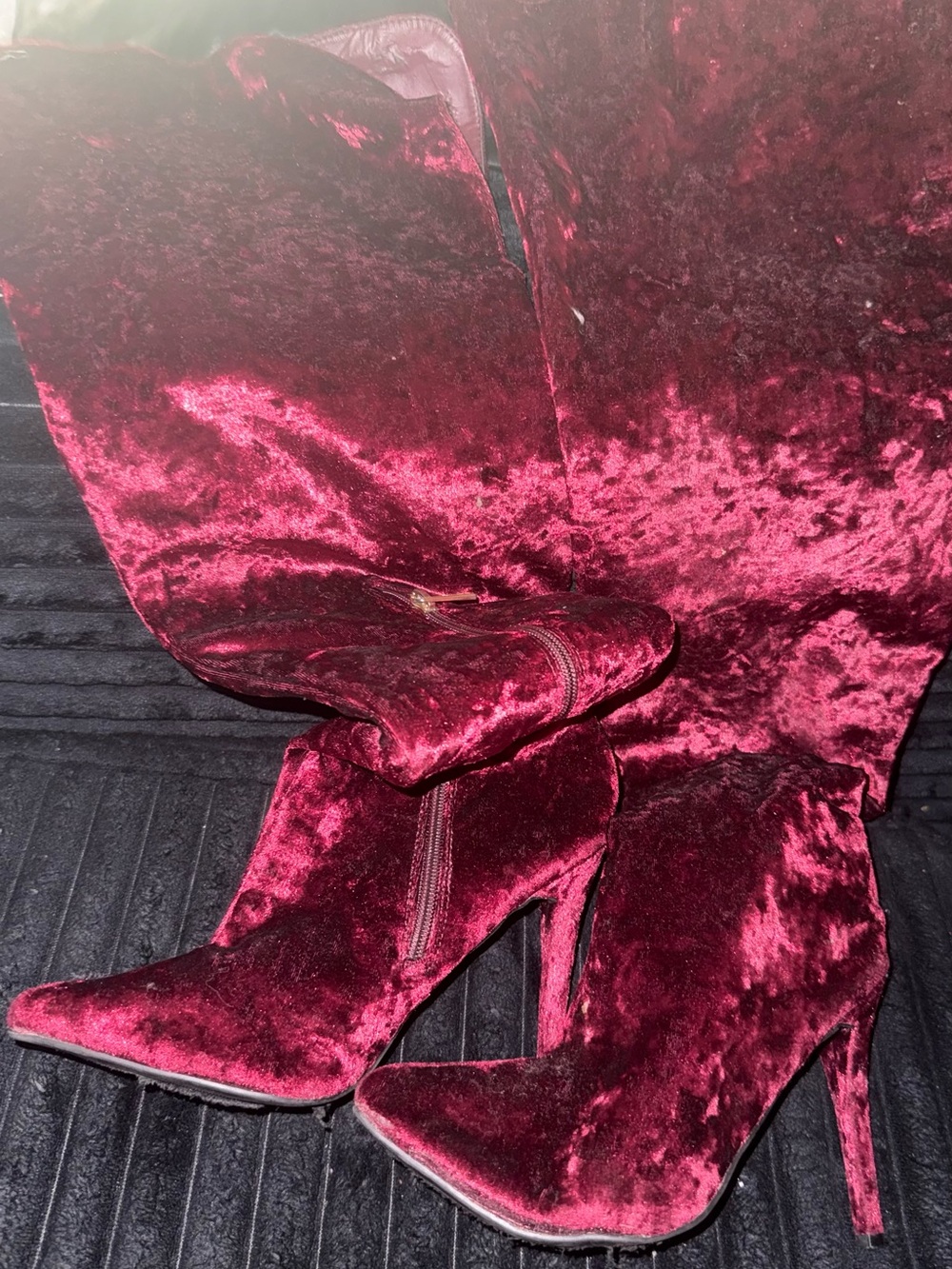 Fashion Nova Burgundy Velvet Over-the-Knee Stiletto Boots